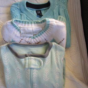 Aqua Three Piece Baby Lot-Sweater, Vest, and Sleeper